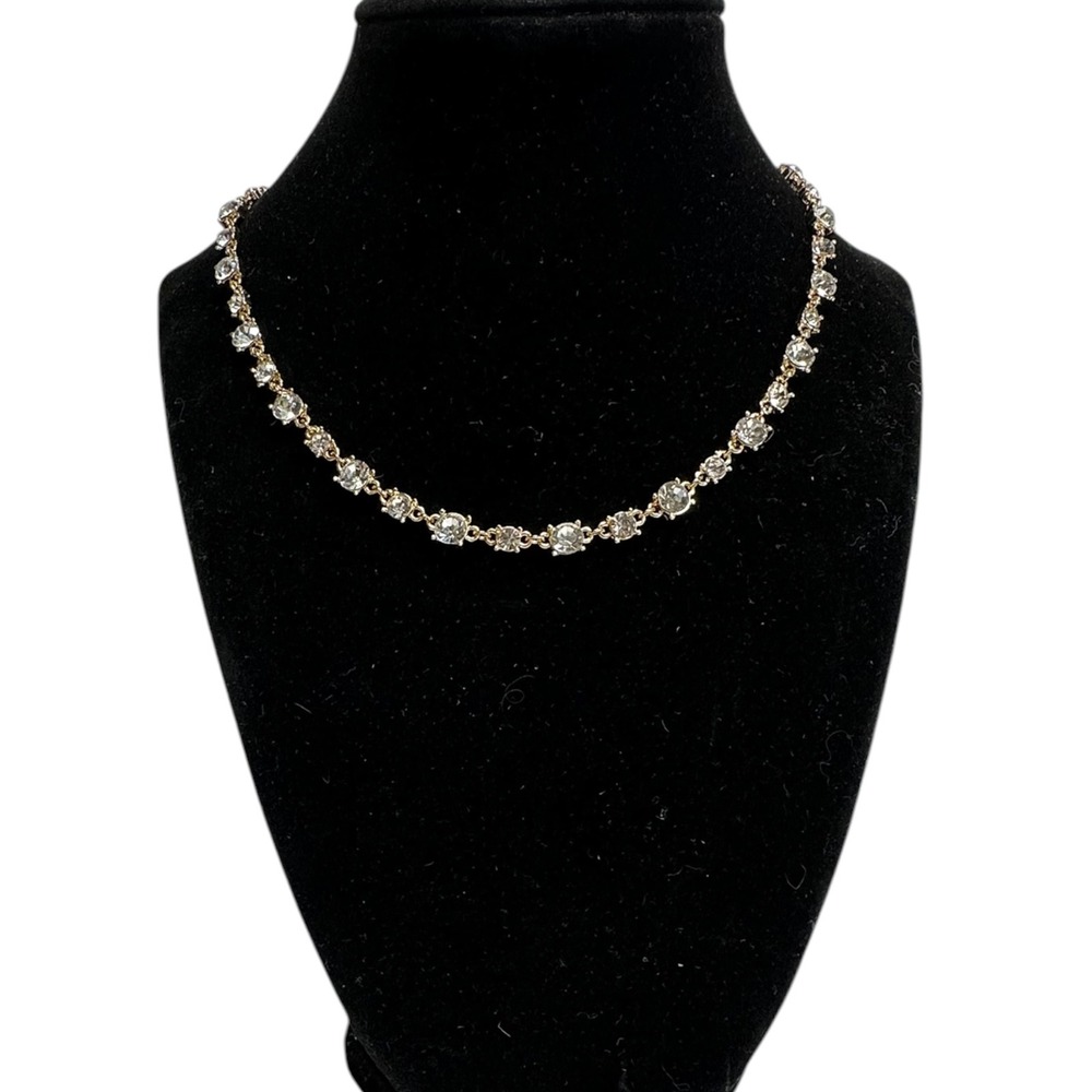 19" Tennis Necklace Gold Tone Clear Crystal Collar‎ Adjustable